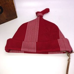 Baby Beanie Red Striped Knot Hat 3-6  Mos.